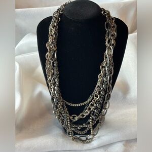 Elegant Silver Multi-Layered Chain Necklace